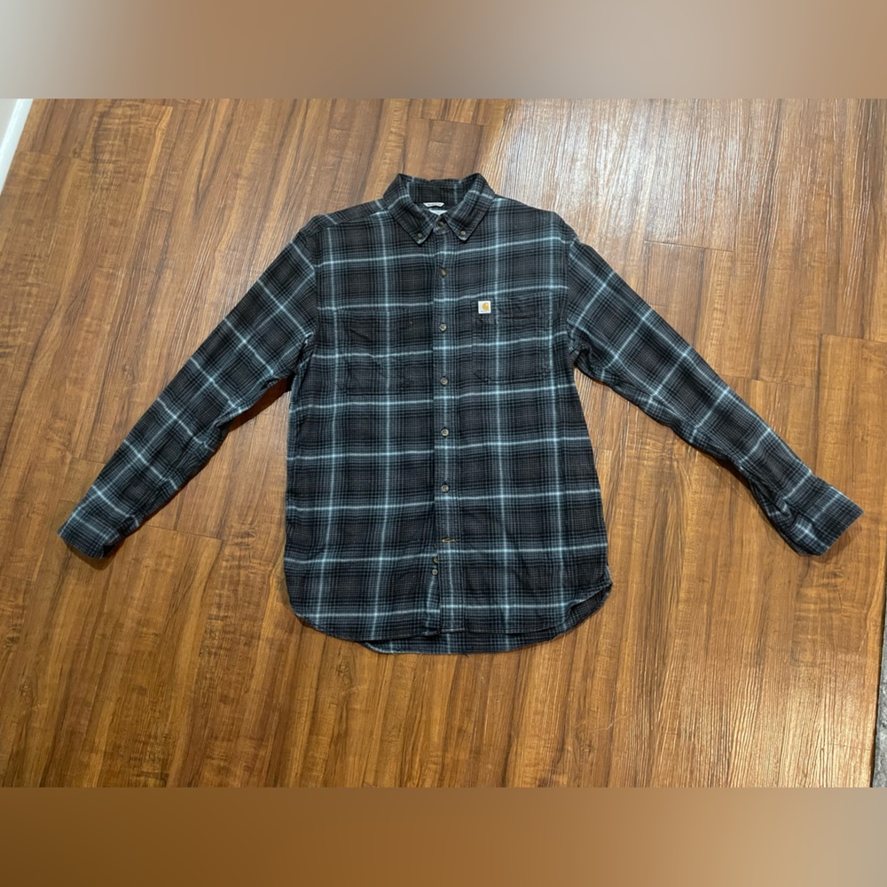 Carhartt relaxed fit flannel button down plaid (blue/dark grey)